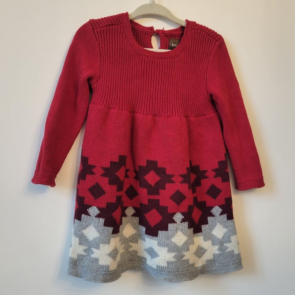 TEA COLLECTION Girl long sleeve red gray ivory knit dress 11 to 18 month